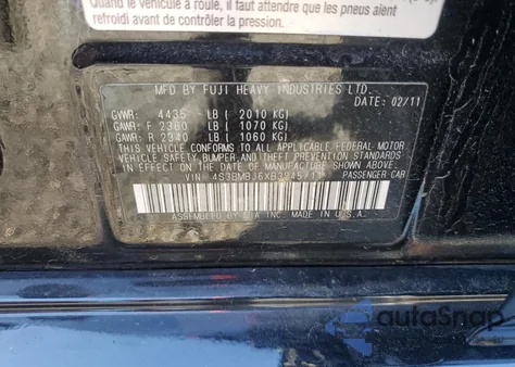 2011 Subaru Legacy 2.5I Limited z USA, uszkodzony, nr VIN 4S3BMBJ6XB3245711